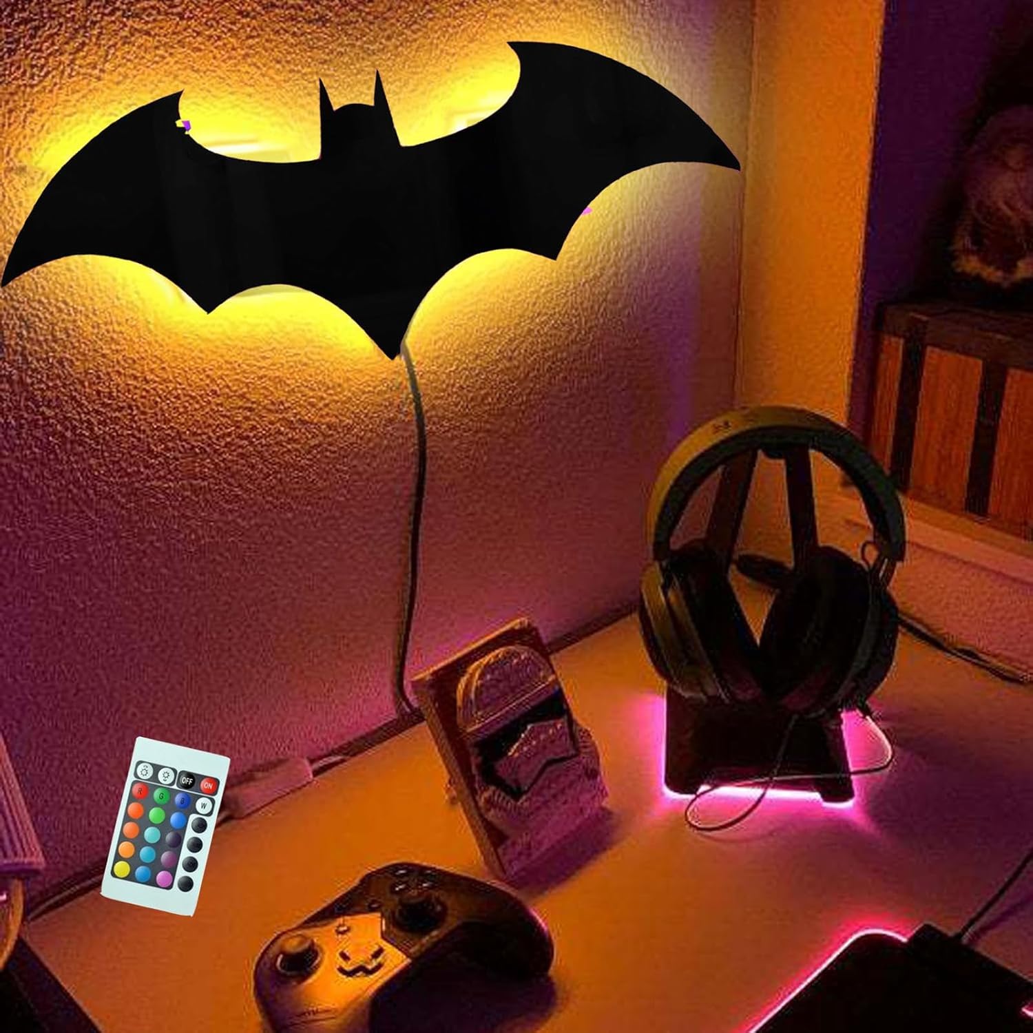 🦇 Superhero LED Night Light | 16 Colors Remote Control Acrylic Carved Batman Wall Lamp