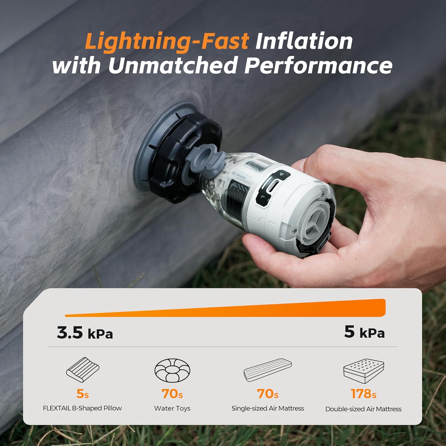 ⛺ Portable Rechargeable Air Pump with Camping Light | 5KPA Fast Inflator Deflator