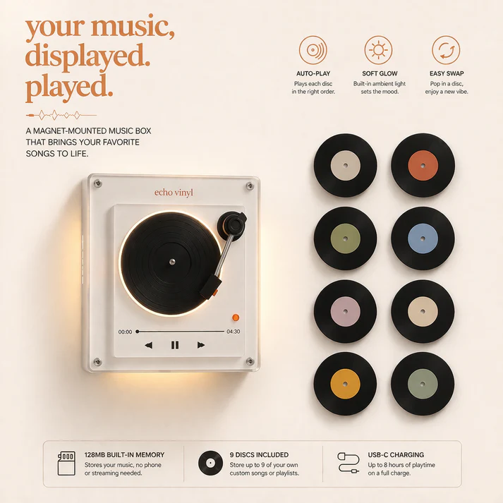 💿 Personalized Vinyl Mini Music Player - Custom Photo Music Box