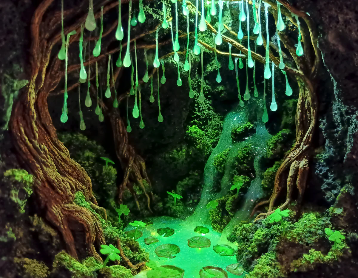 ✨ Glimmering Glade Music Box - Handcrafted Wooden Secret Cave Music Box with LED Lights & Epoxy Waterfall