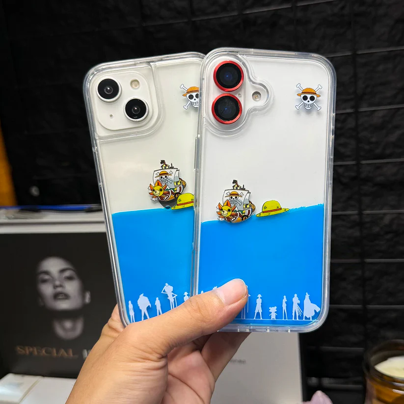 🐥 Rubber Duck & Pirate Ship Quicksand Phone Case | 3D Glitter Liquid Floating Case for Girls & Women