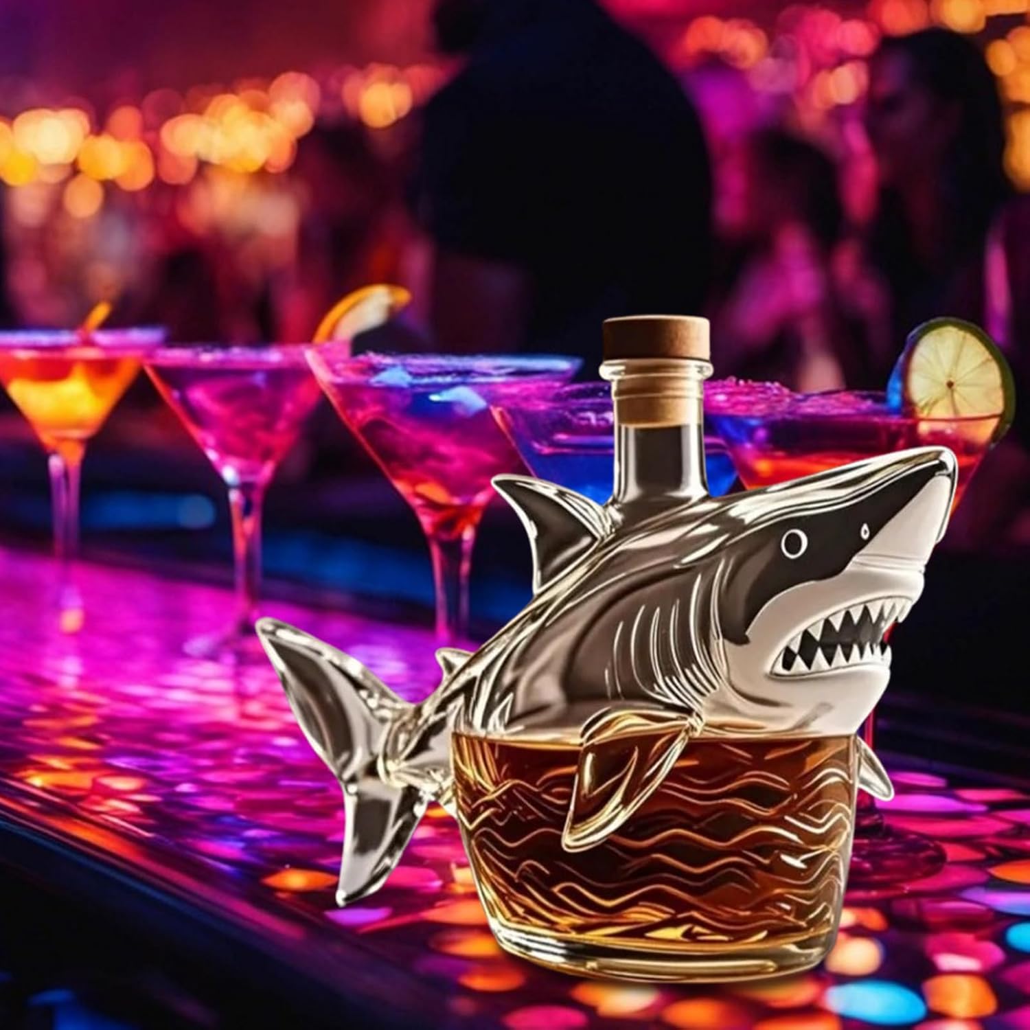 🦈 3D Carved Shark Whiskey Decanter | Animal Shaped Glass Bottle for Home Bar Decor