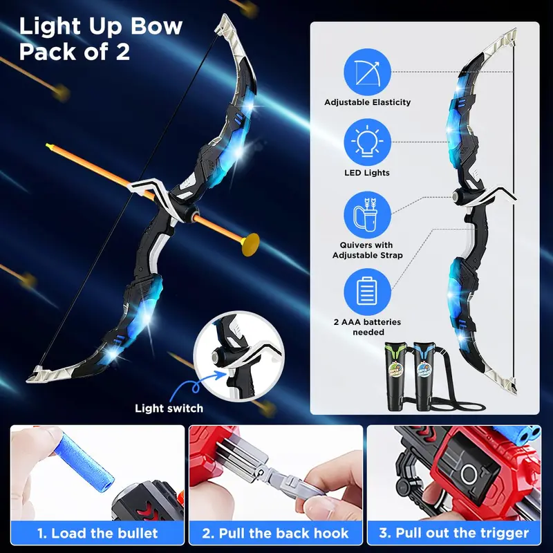 🏹 2-Pack Light-Up Bow and Arrow Toy Set - Kids Archery Set