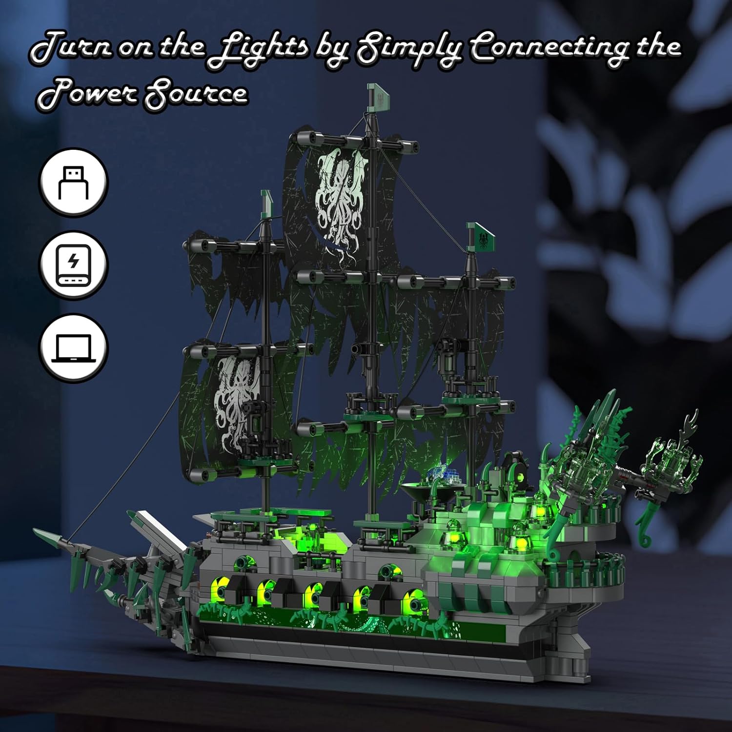 👻 Ghost Ship "Flying Dutchman" Building Set | LED Light Adult Model Kit