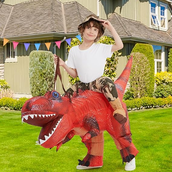 🦖 Kids Inflatable T-Rex Costume | Ride-On Dinosaur Blow Up Outfit for Halloween Party Cosplay