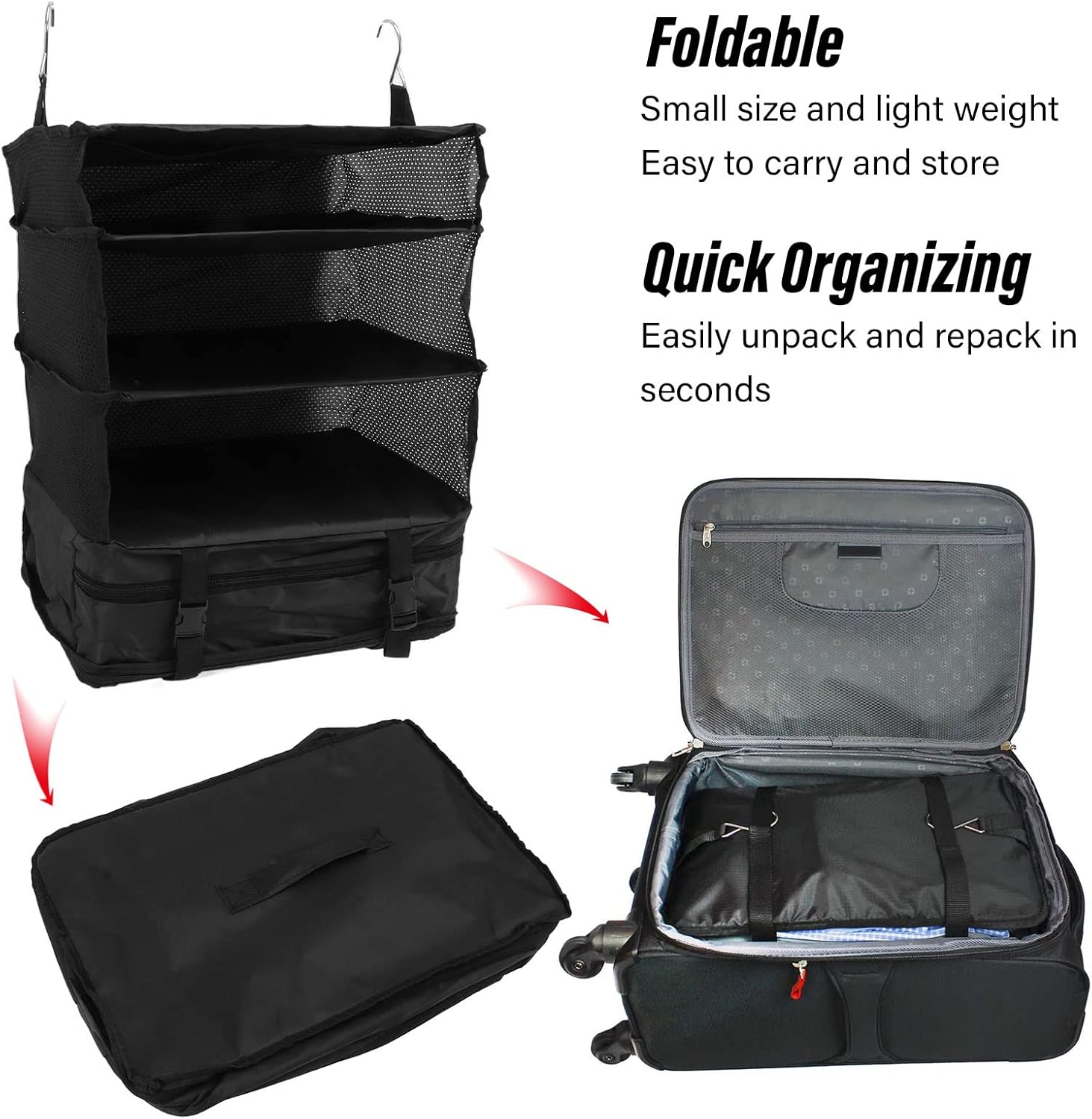🧳🖤 Black Canvas 3-Tier Hanging Travel Storage Organizer Bag