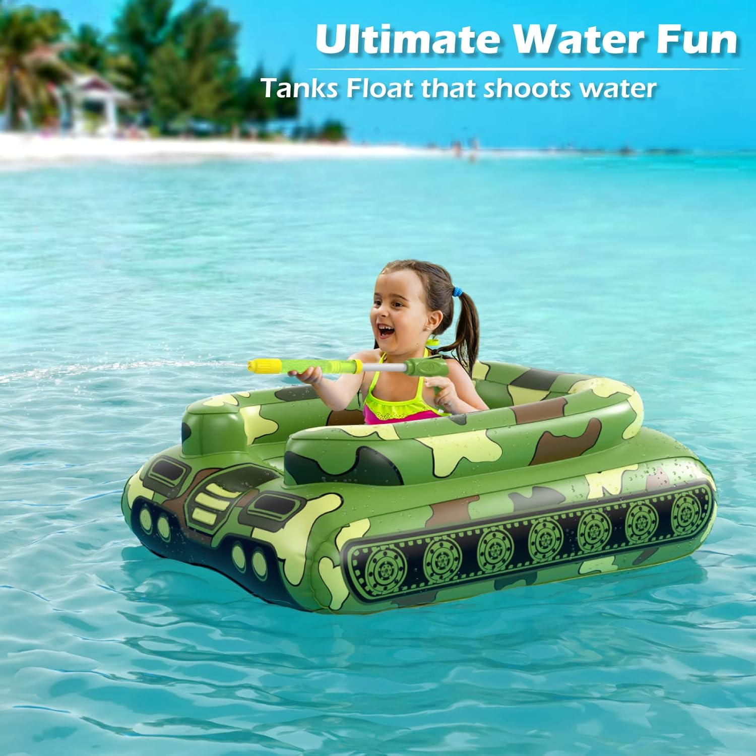 🚀 Inflatable Tank Pool Float With Water Gun