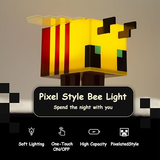 🐝 Pixelated Cute Bee Night Light - USB Rechargeable Bedside Lamp for Gamers & Kids