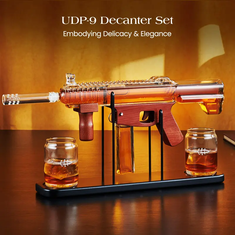 🔫 Limited Edition Gun-Shaped Whiskey Decanter Set | Military-Themed Barware with Bullet Glasses