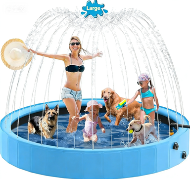 🐾 Foldable Dog Pool with Sprinkler - Large Anti-Slip PVC Pet Bathtub for Outdoor/Backyard