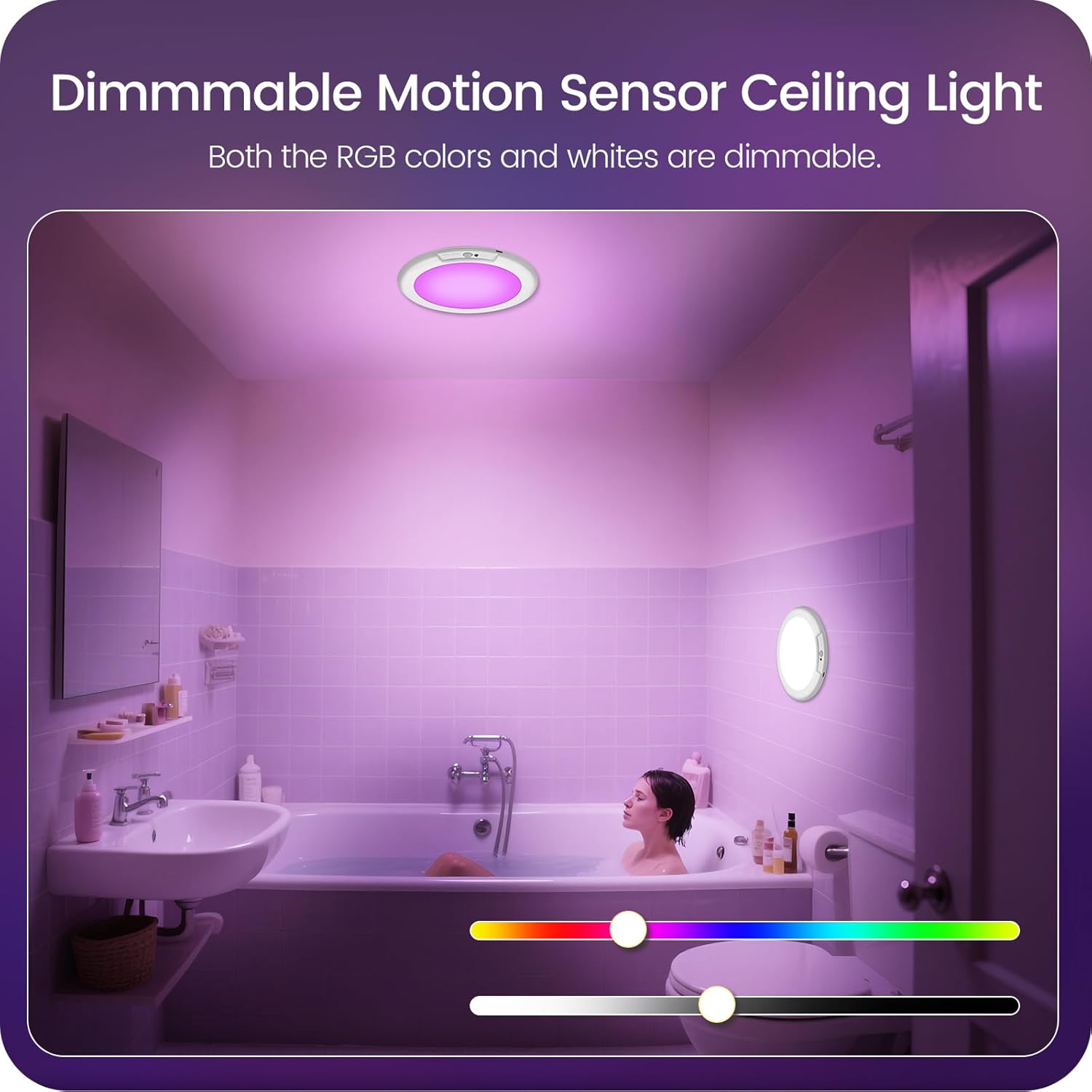 💡 Rechargeable RGBW Shower Light with Remote | Magnetic Wireless Dimmable Motion Sensor Ceiling Light
