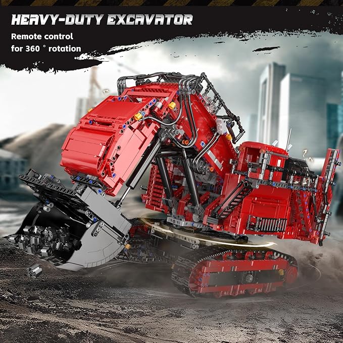 🧱 Red Excavator & Bulldozer Engineering Brick Set | App-Controlled Buildable Toy