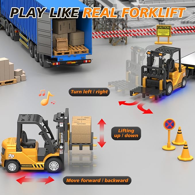 🚜 Mini Forklift Toy - Metal Construction 8-Function RC Forklift for Creative Play