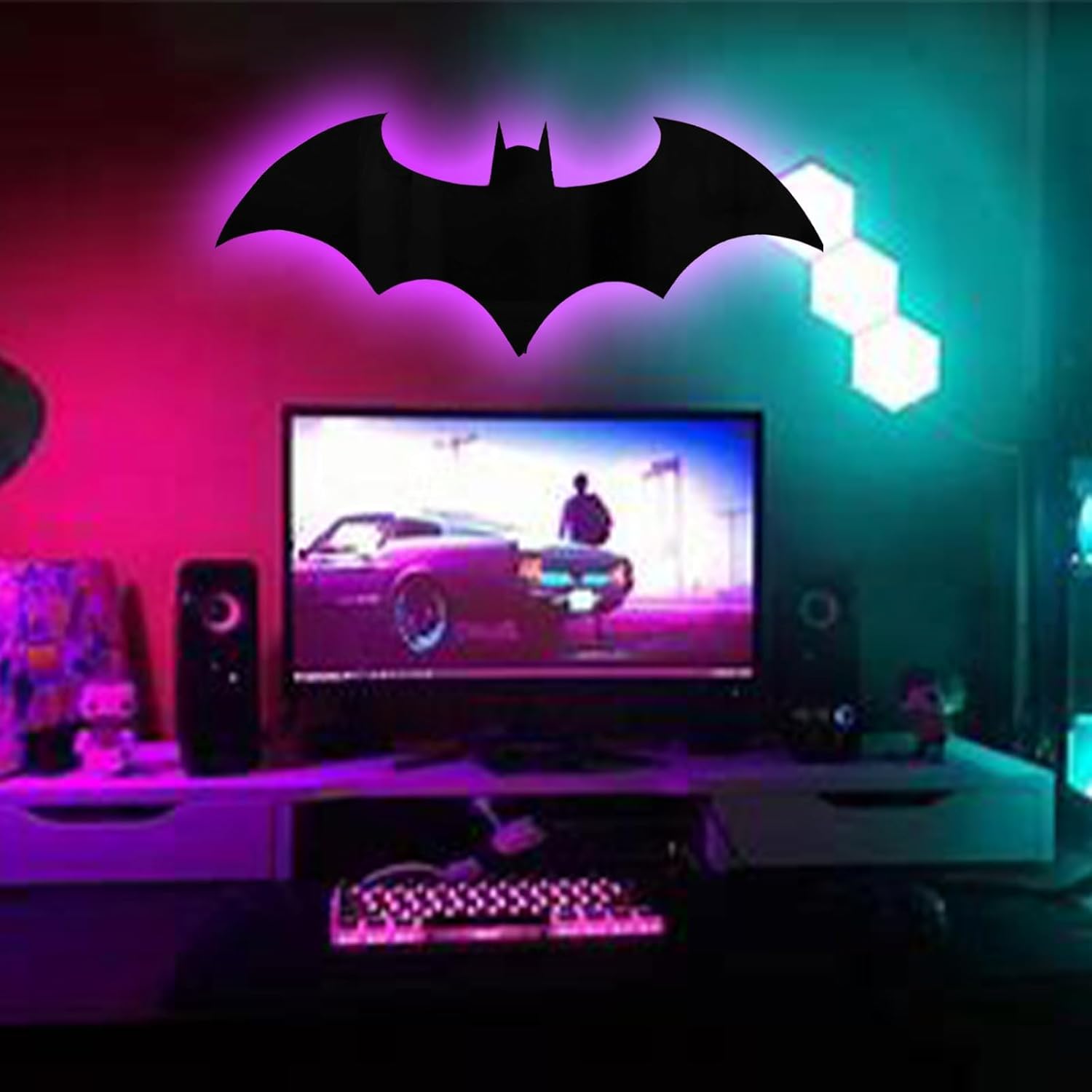 🦇 Superhero LED Night Light | 16 Colors Remote Control Acrylic Carved Batman Wall Lamp