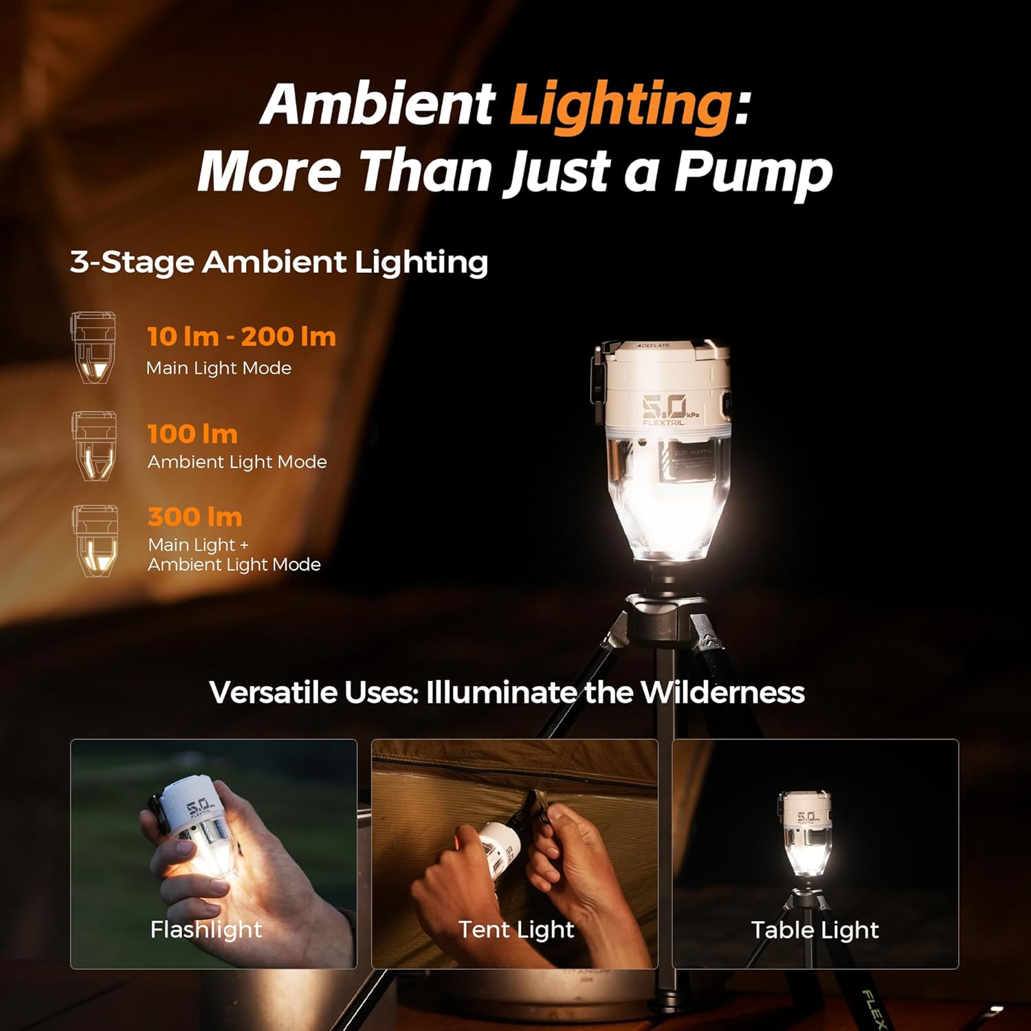 ⛺ Portable Rechargeable Air Pump with Camping Light | 5KPA Fast Inflator Deflator