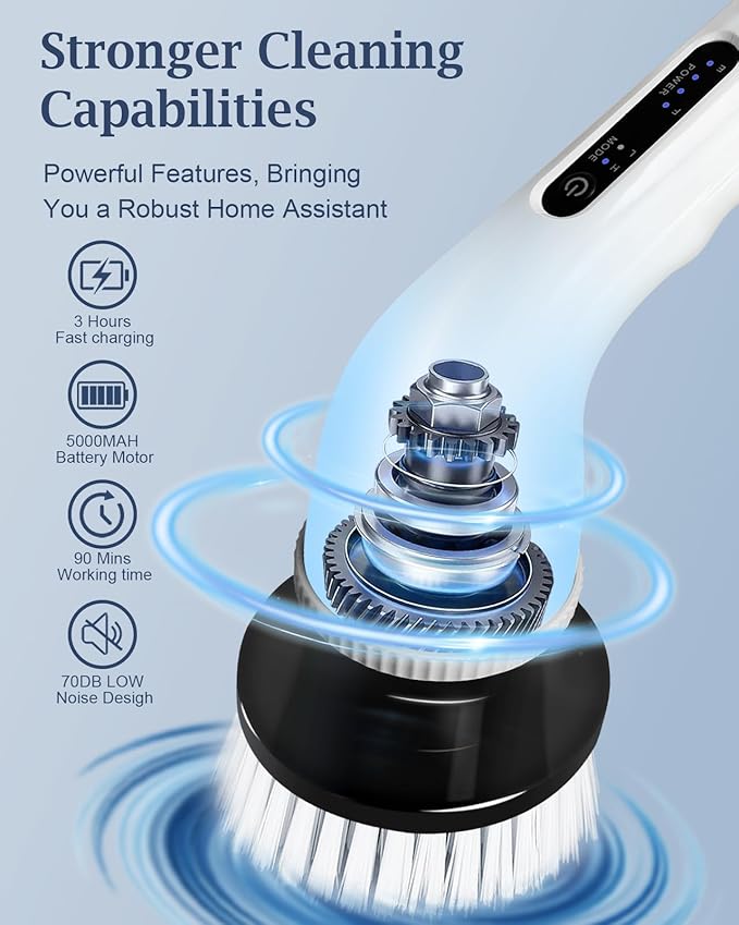 🧽 Electric Rotating Cleaning Brush | Wireless Cordless Scrubber with 9 Replaceable Heads & Adjustable Extension Handle