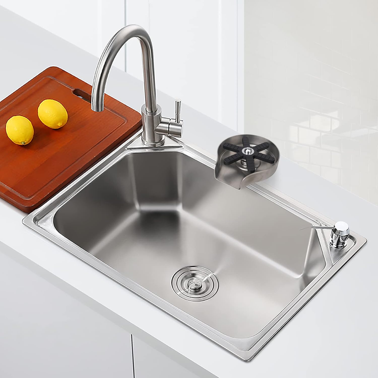 🧽 Kitchen Sink Glass Rinser | Stainless Steel Cup Washer, Sink Accessory with 9 Water Holes