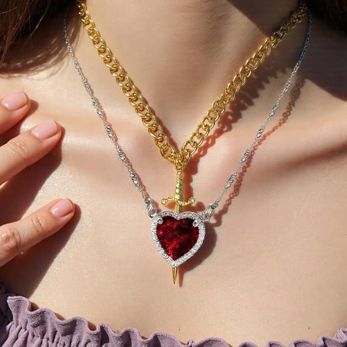 ❤️⚔️ Heart & Sword Necklace Set, 2-Piece Matching Jewelry