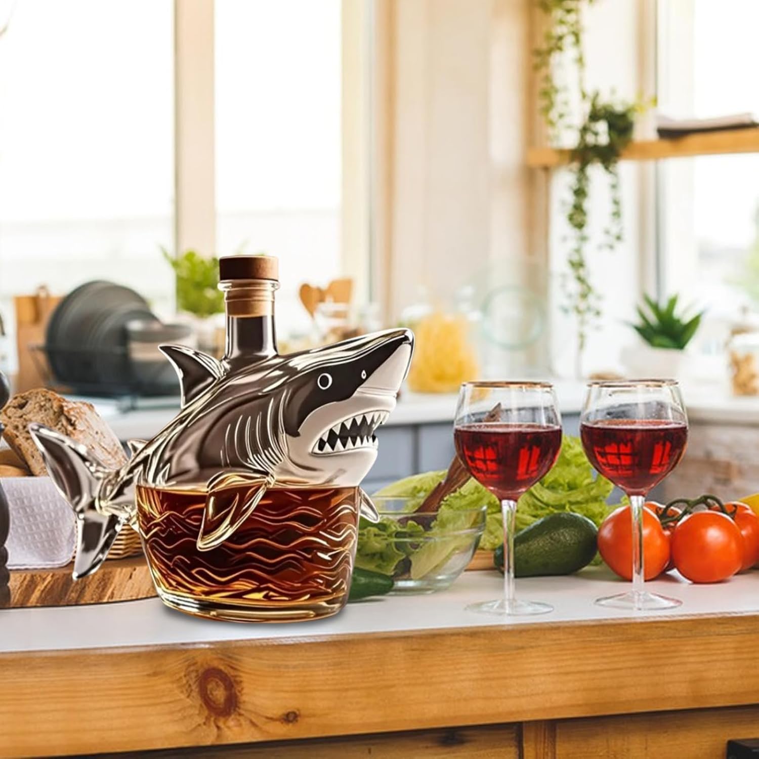 🦈 3D Carved Shark Whiskey Decanter | Animal Shaped Glass Bottle for Home Bar Decor