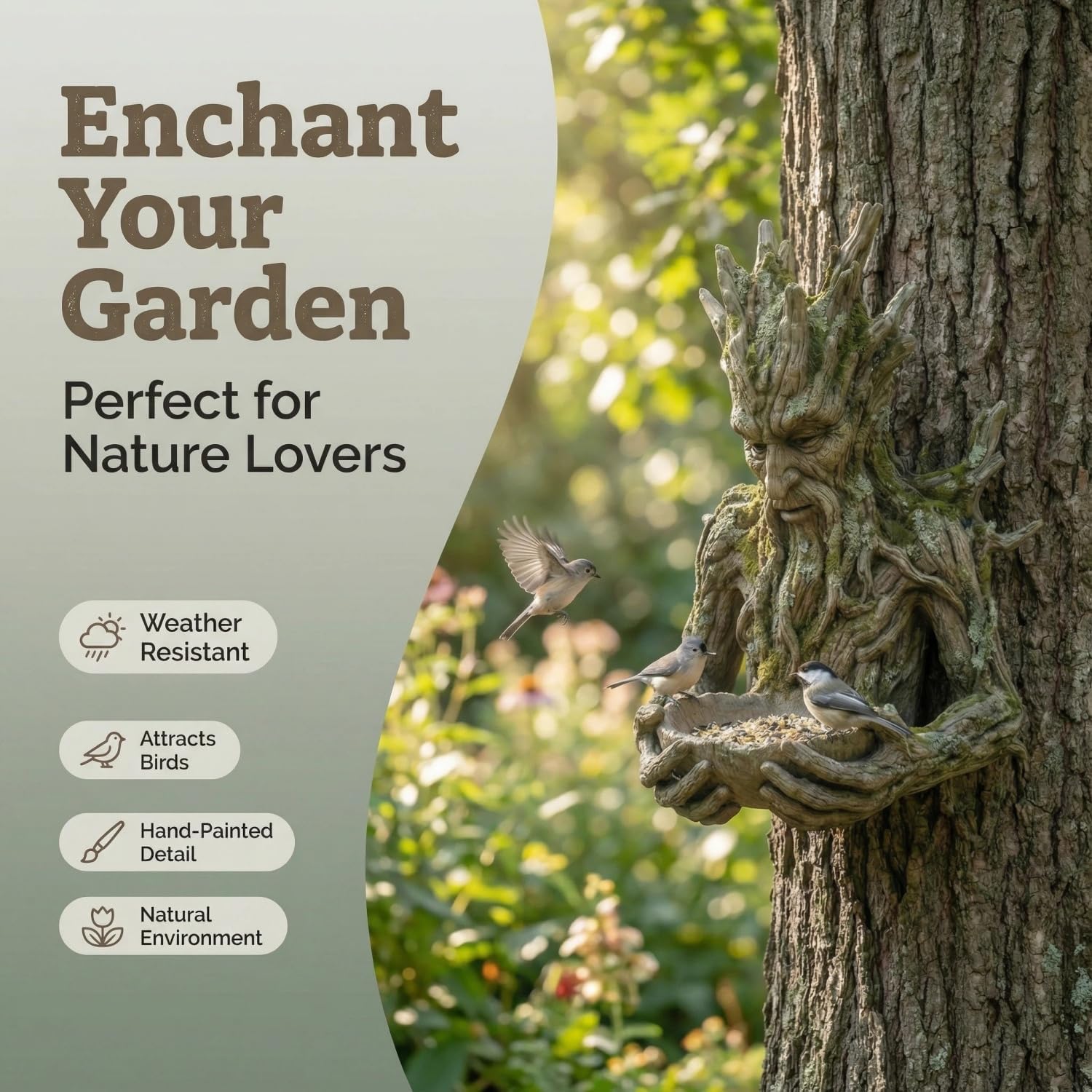 🌳 Whispering Grove Tree Spirit Bird Feeder Sculpture - Outdoor Garden Art Decor with Hidden Keyhole Hanger