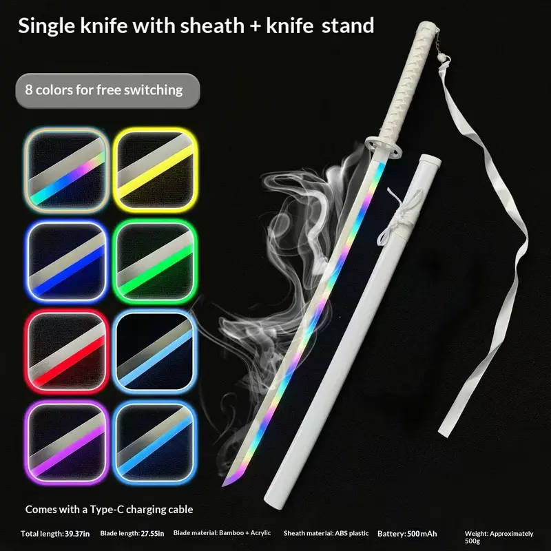 ❄️ LED Fogging Anime Katana Sword Set | Rechargeable Snow Sword with Sheath for Cosplay & Decor