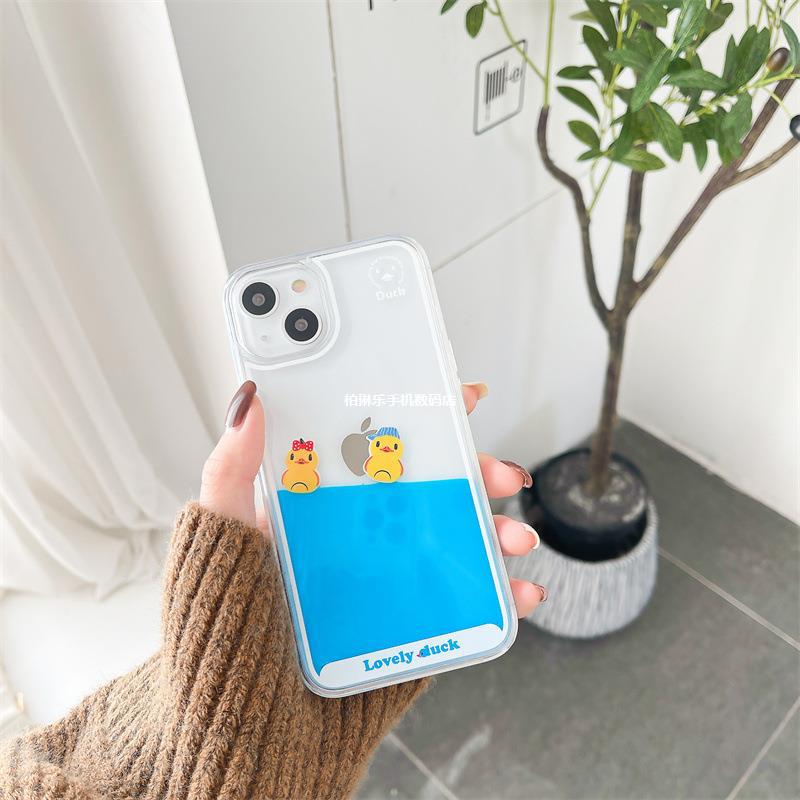 🐥 Rubber Duck & Pirate Ship Quicksand Phone Case | 3D Glitter Liquid Floating Case for Girls & Women
