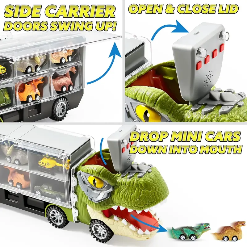 🦕 13-in-1 Dinosaur Transport Truck Set | 12 Pull Back Cars + 3 Alloy Cars for Boys 3+