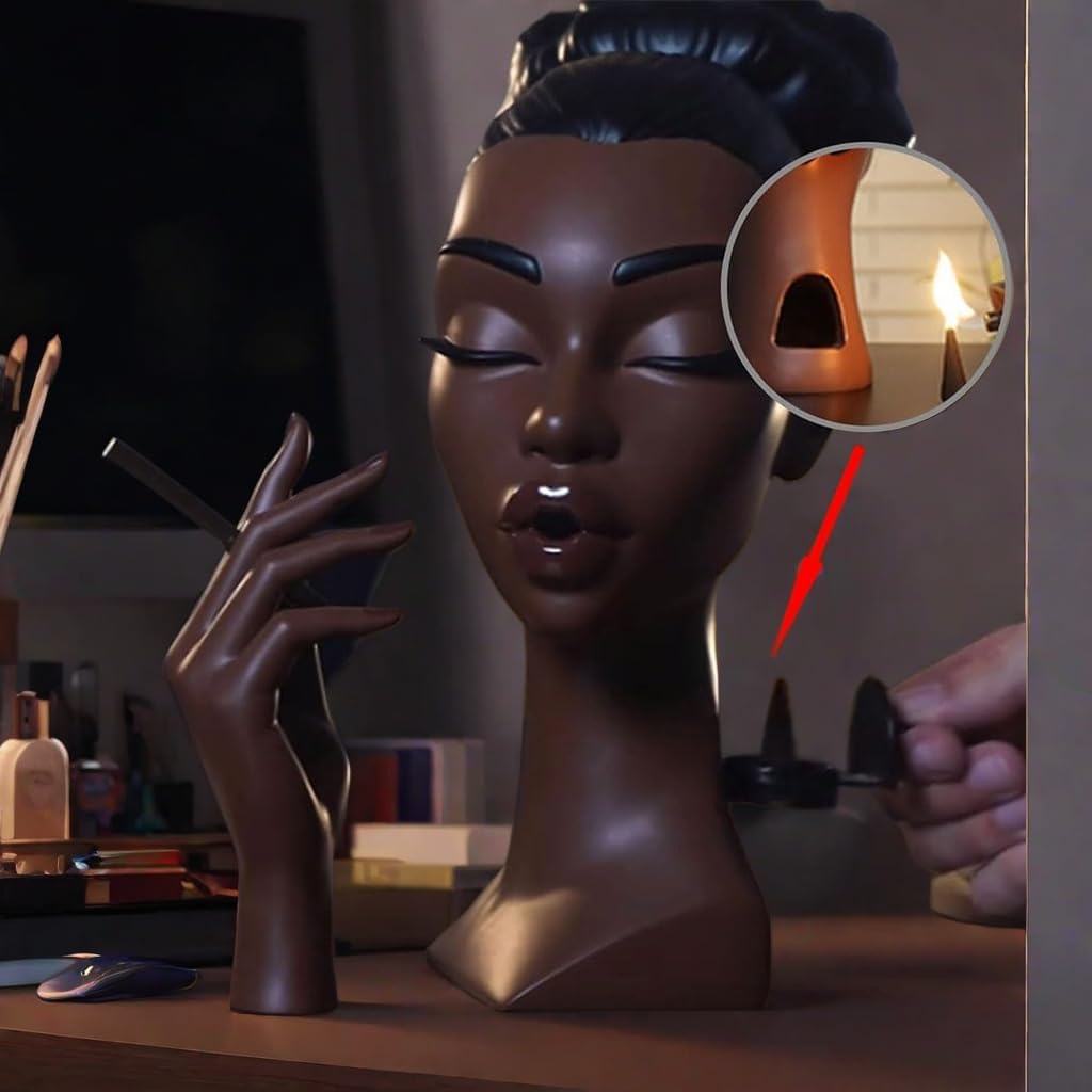 🖤 Black Woman Face Backflow Incense Burner | Waterfall Smoke Aromatherapy Furnace, Art Home Decor & Gift