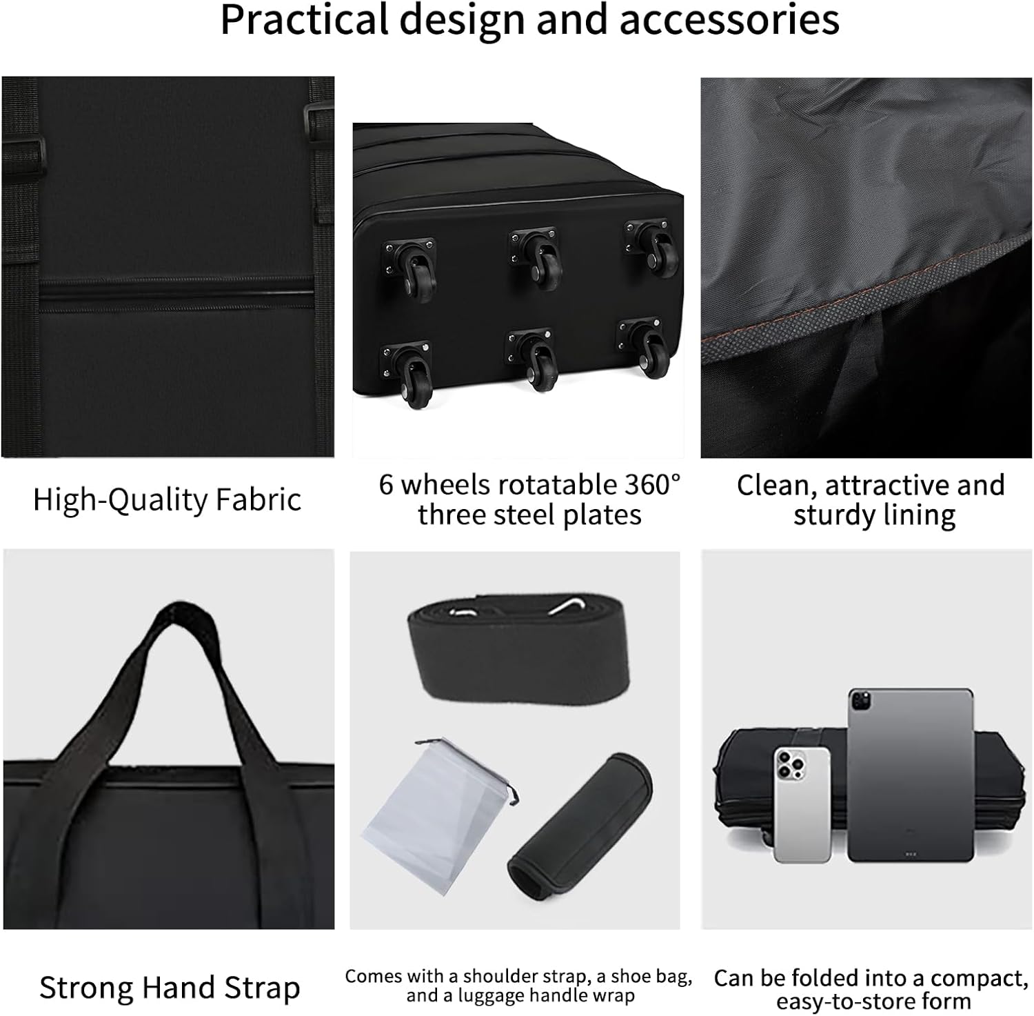 🧳 Expandable Foldable Rolling Luggage | 130L Oversized Wheeled Travel Duffle with Shoe Compartment