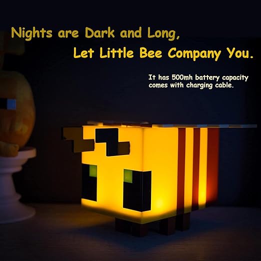 🐝 Pixelated Cute Bee Night Light - USB Rechargeable Bedside Lamp for Gamers & Kids