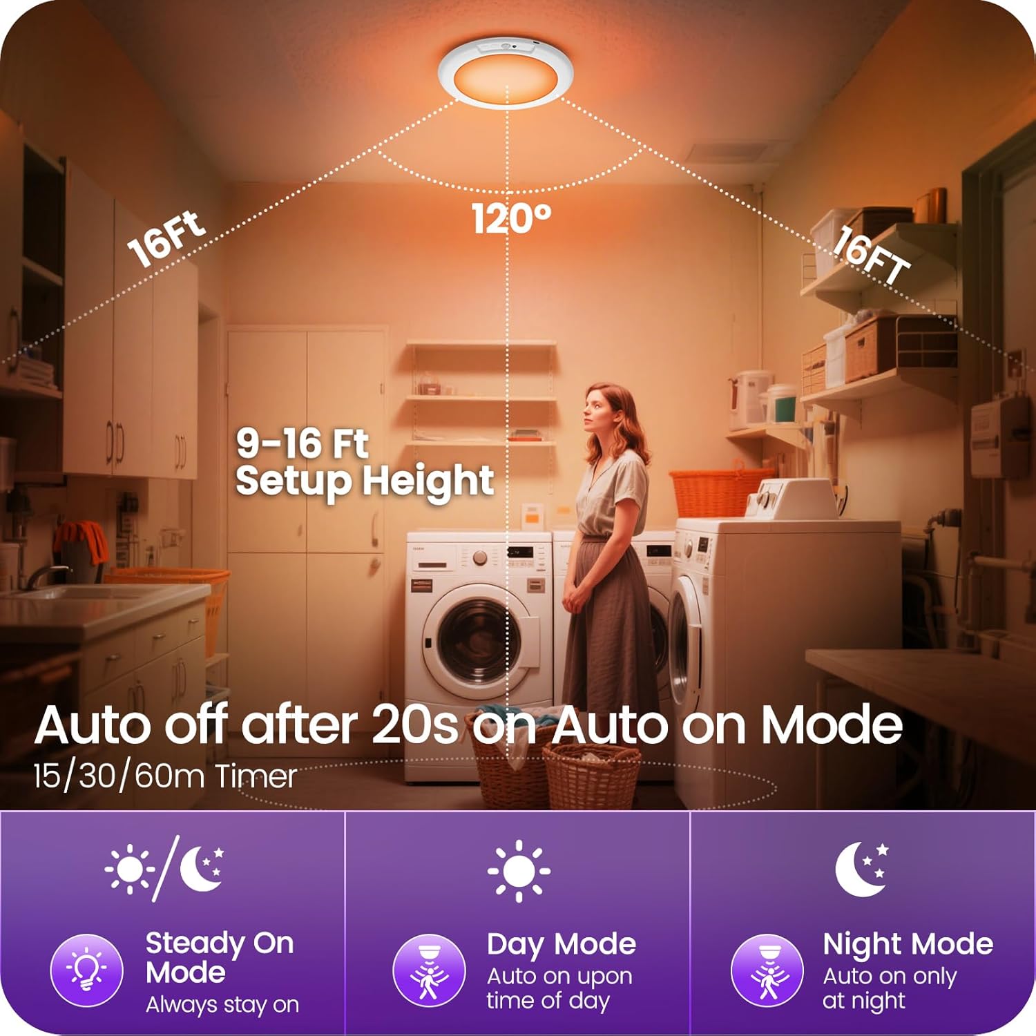 💡 Rechargeable RGBW Shower Light with Remote | Magnetic Wireless Dimmable Motion Sensor Ceiling Light