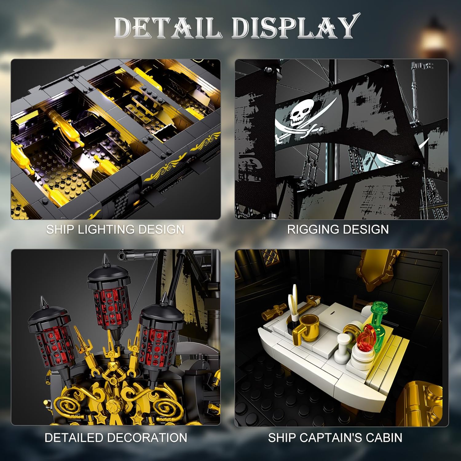 ⚓ Pirate Ship Building Set with LED Lights - Black Pearl Model 