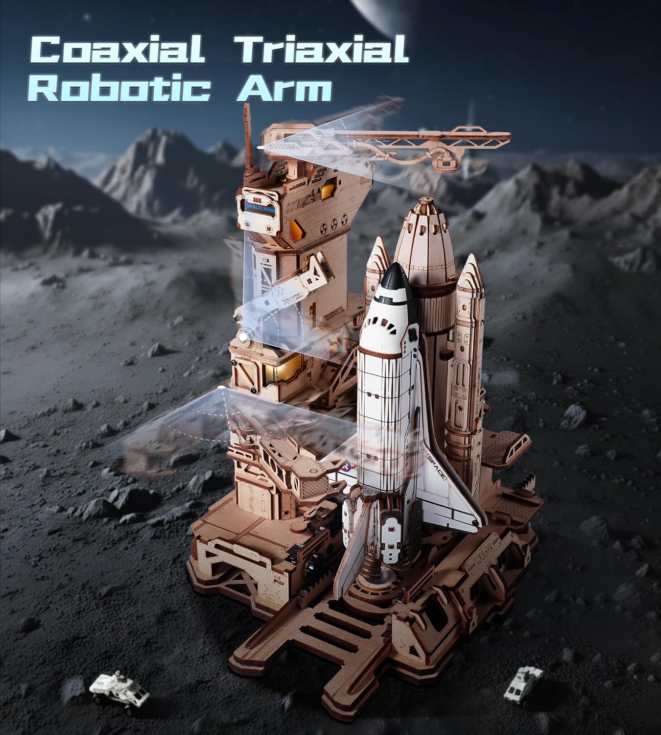🚀 Space Shuttle 3D Wooden Puzzle - Mechanical Model with LED Lights & Launch Simulation