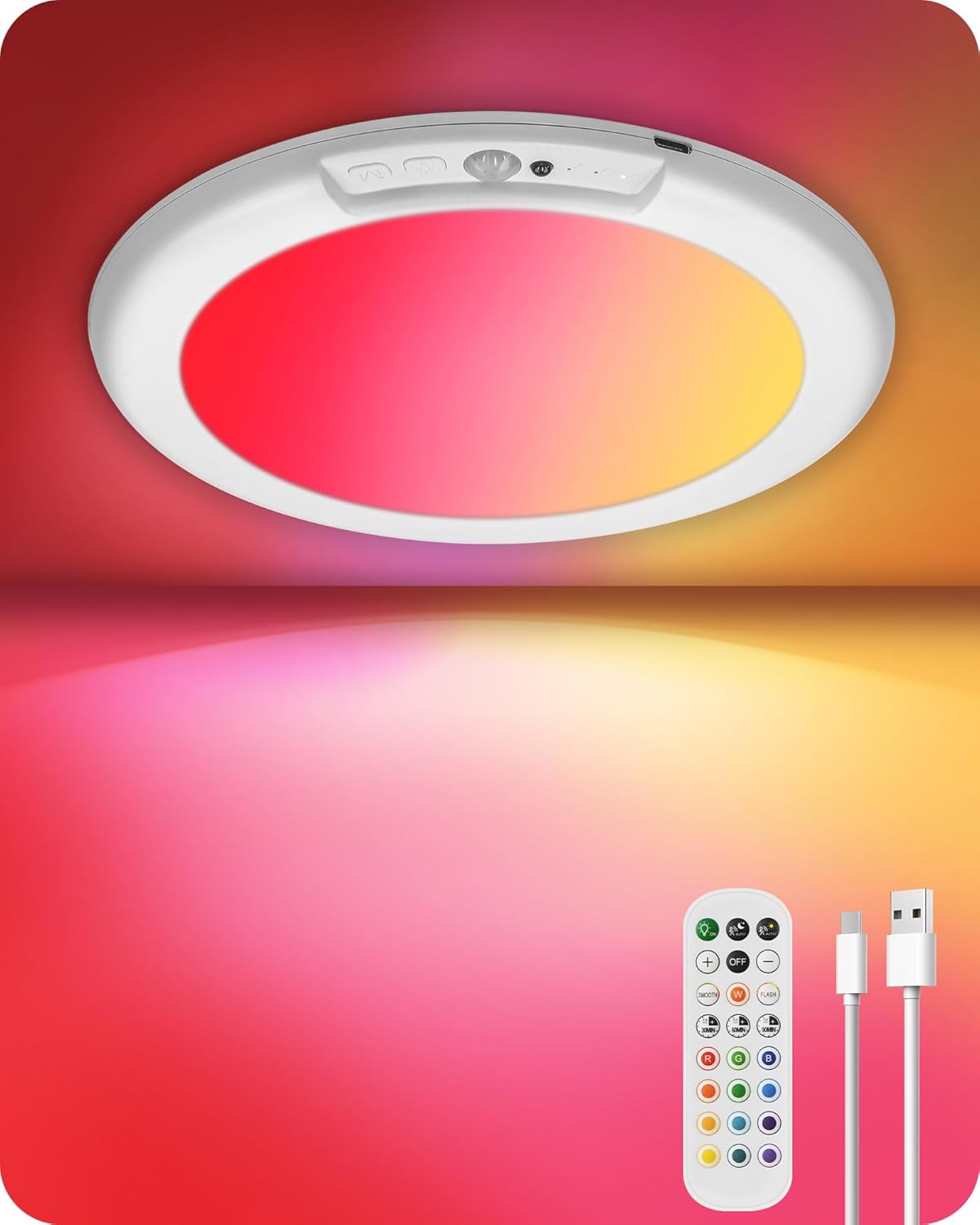 💡 Rechargeable RGBW Shower Light with Remote | Magnetic Wireless Dimmable Motion Sensor Ceiling Light