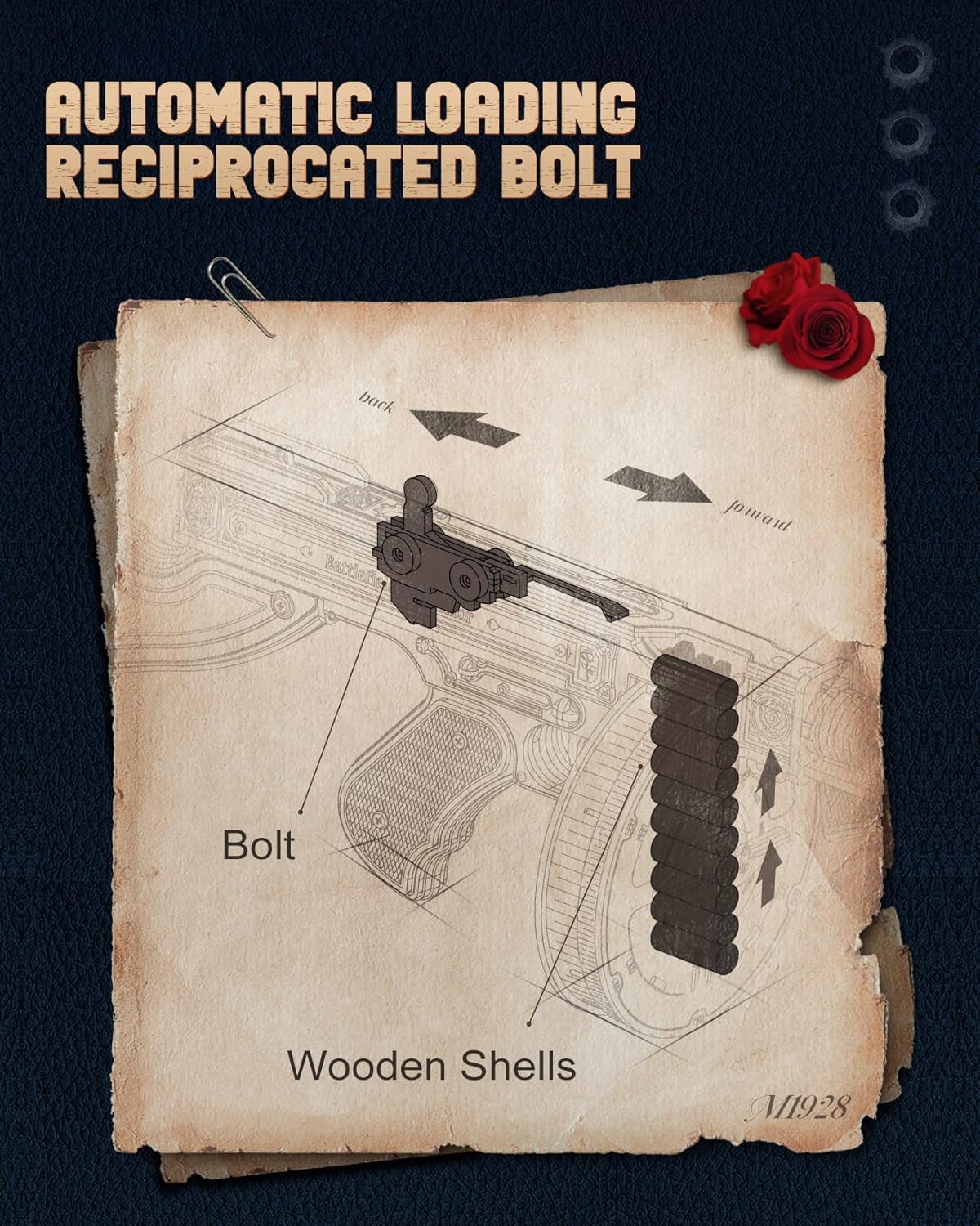 🔫 3D Wooden Puzzle Thompson Submachine Gun - Rubber Band Toy for Adults, Collectible Assembled Model