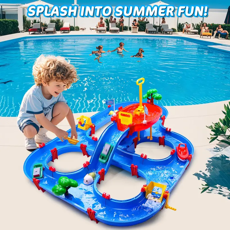 🌊 2-Tier Kids Water Play Table - 100PCS Water Park Set with Water Pump | Summer Outdoor Toy for Ages 3-8