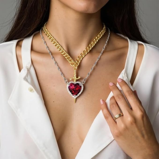 ❤️⚔️ Heart & Sword Necklace Set, 2-Piece Matching Jewelry