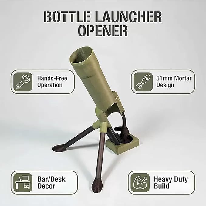 🚀 Military & Space Themed Launching Bottle Opener | Cannon Shaped Fun Beer Cap Launcher