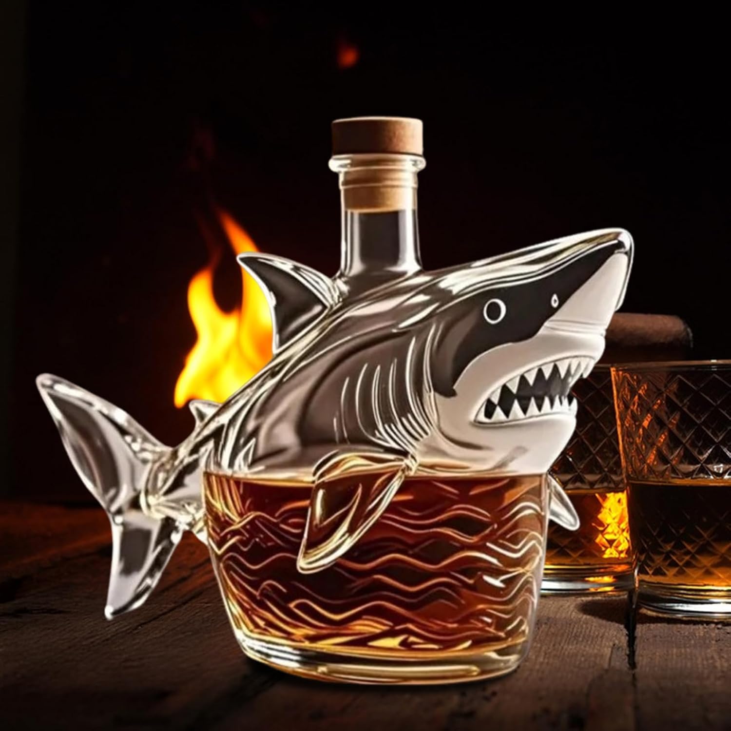 🦈 3D Carved Shark Whiskey Decanter | Animal Shaped Glass Bottle for Home Bar Decor