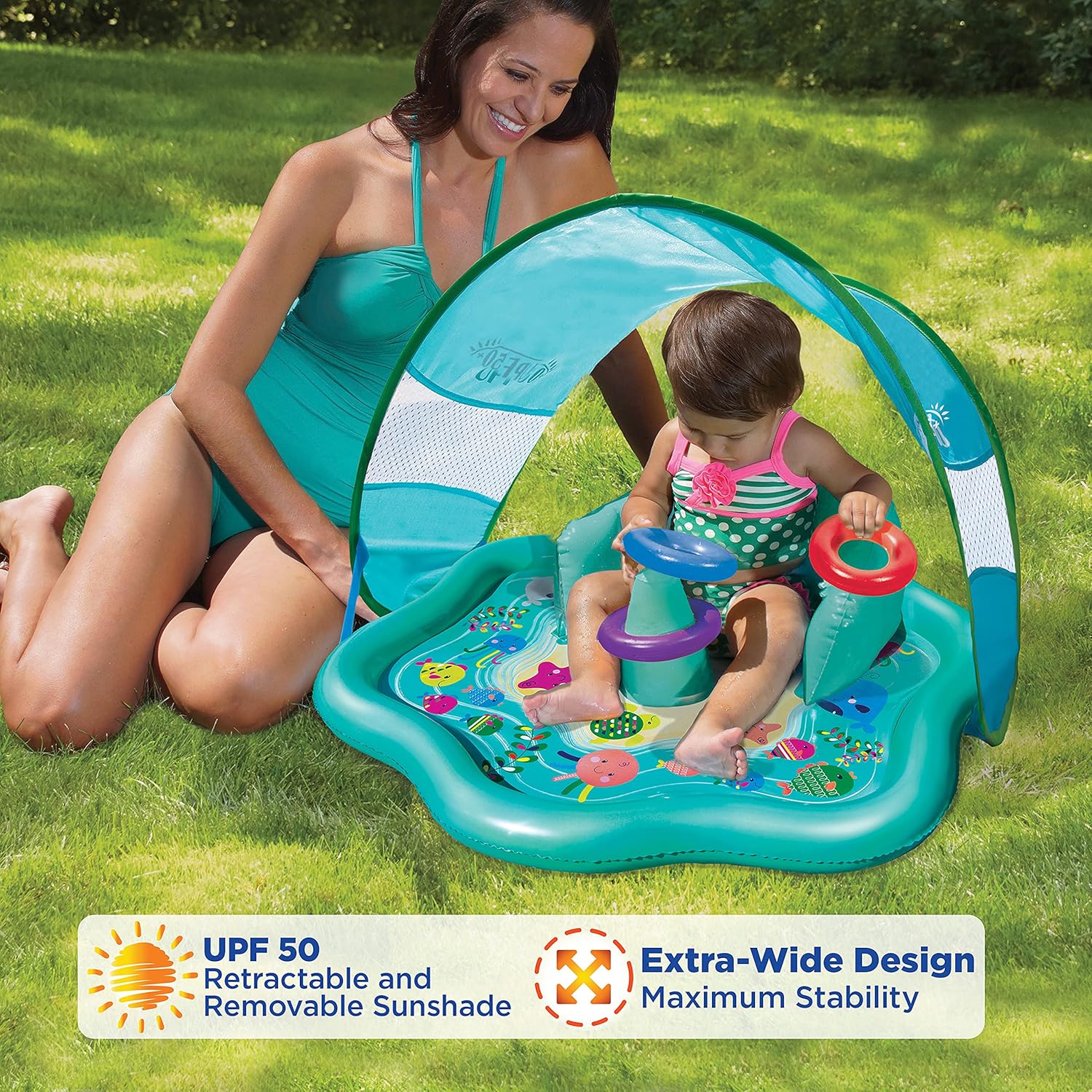 👶 Baby Pool Float Mat - Adjustable Canopy & Seat for 6-24 Months | Super Buoyancy, Multiple Colors