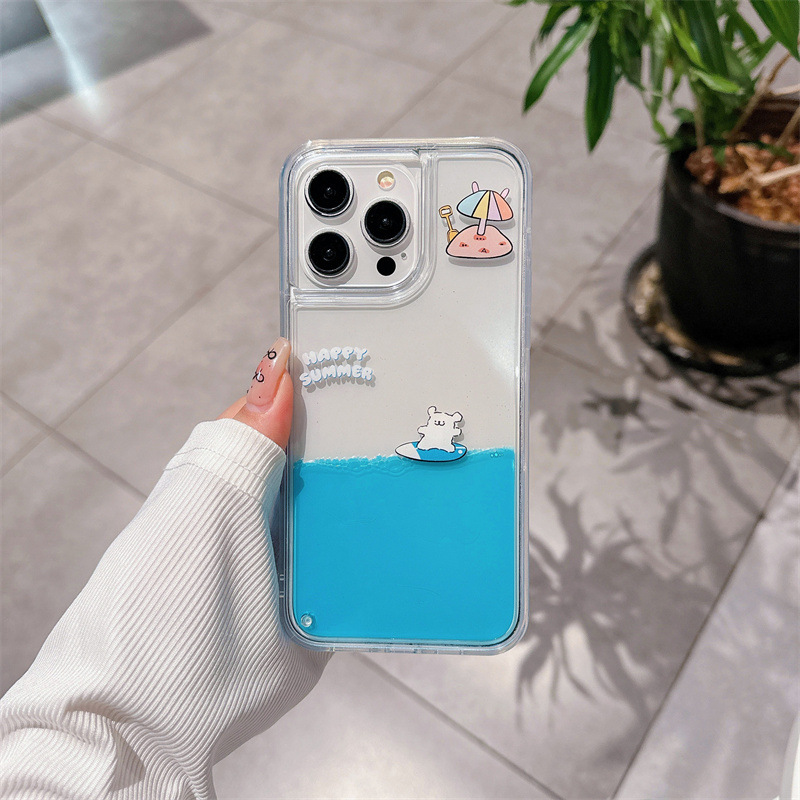 🐥 Rubber Duck & Pirate Ship Quicksand Phone Case | 3D Glitter Liquid Floating Case for Girls & Women