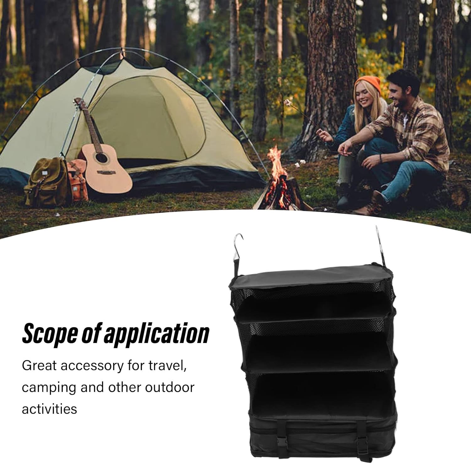 🧳🖤 Black Canvas 3-Tier Hanging Travel Storage Organizer Bag