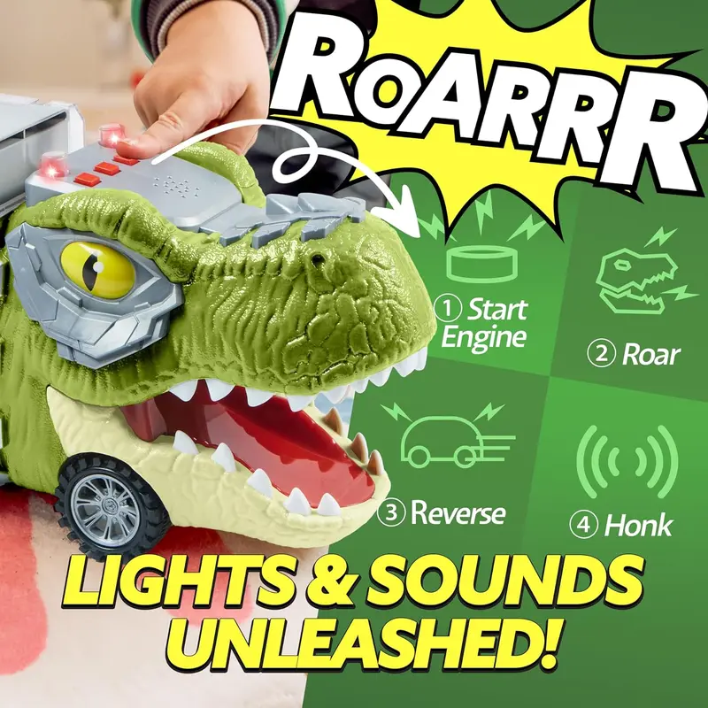 🦕 13-in-1 Dinosaur Transport Truck Set | 12 Pull Back Cars + 3 Alloy Cars for Boys 3+
