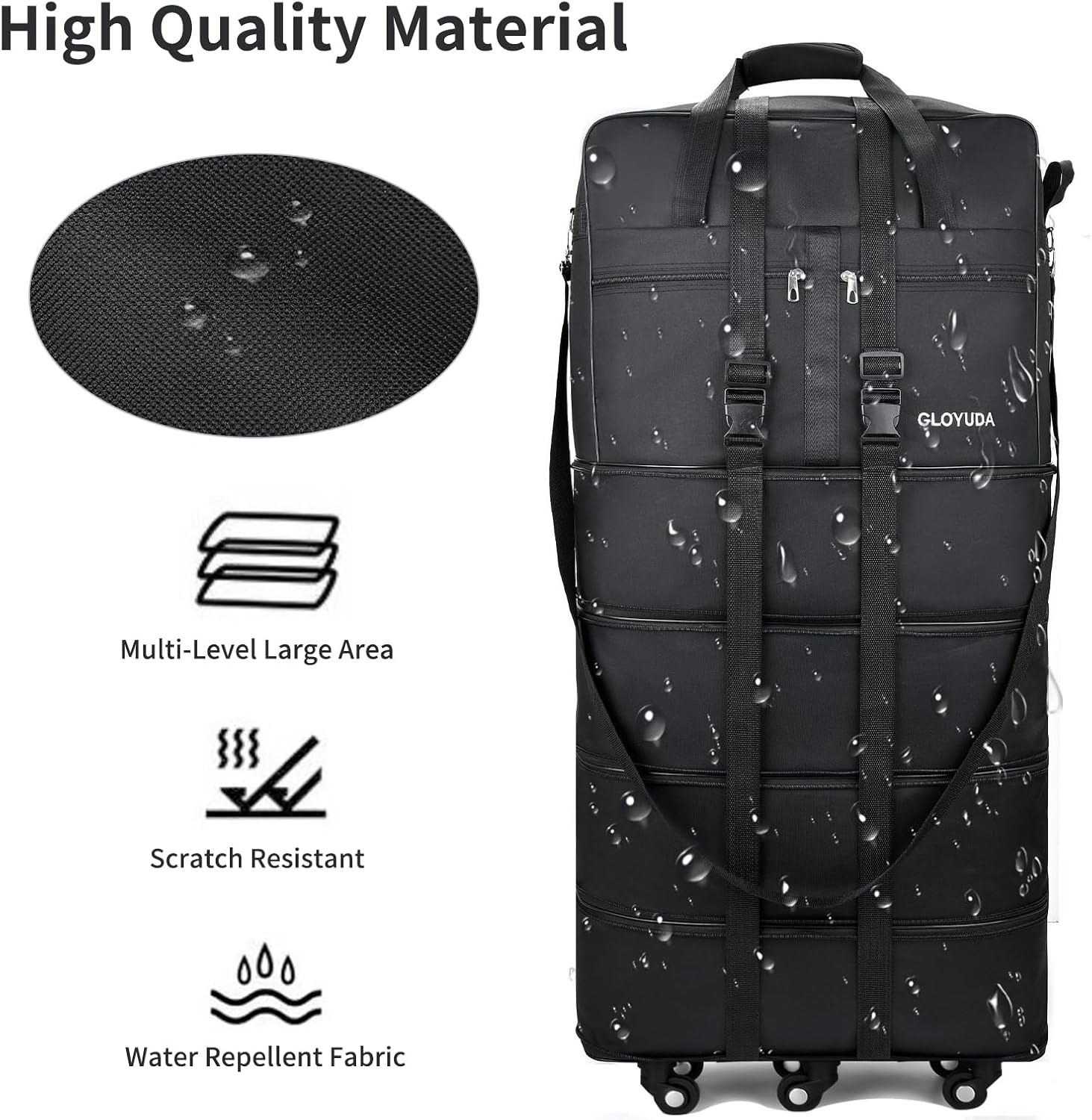 🧳 Expandable Foldable Rolling Luggage | 130L Oversized Wheeled Travel Duffle with Shoe Compartment