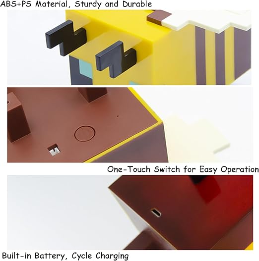 🐝 Pixelated Cute Bee Night Light - USB Rechargeable Bedside Lamp for Gamers & Kids