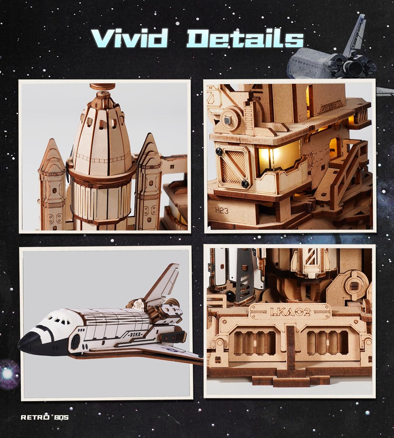 🚀 Space Shuttle 3D Wooden Puzzle - Mechanical Model with LED Lights & Launch Simulation
