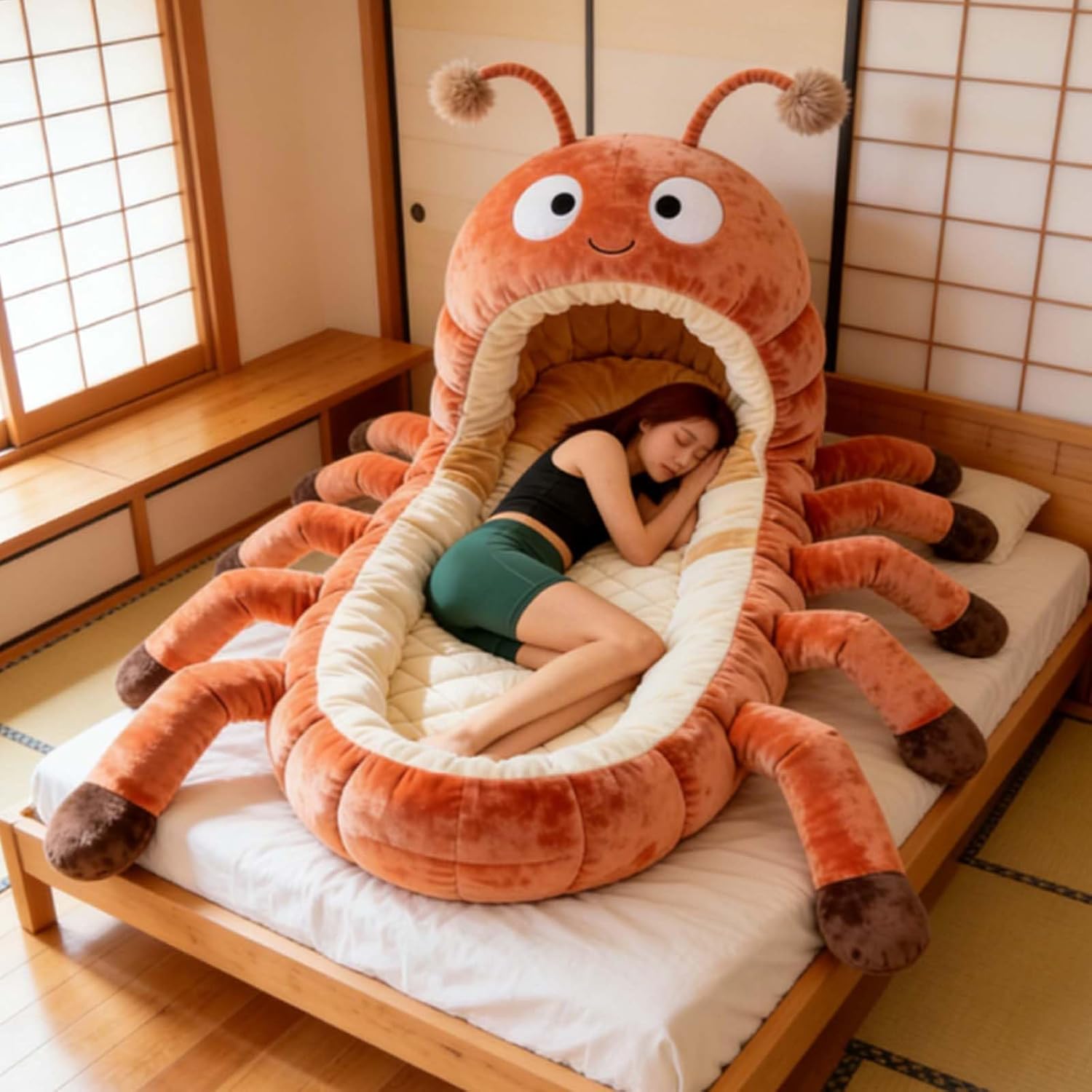 🐛 Caterpillar Plush Sleeping Bag | Cocoon Lounger with Drawstring, Indoor Nap Nest for Adults
