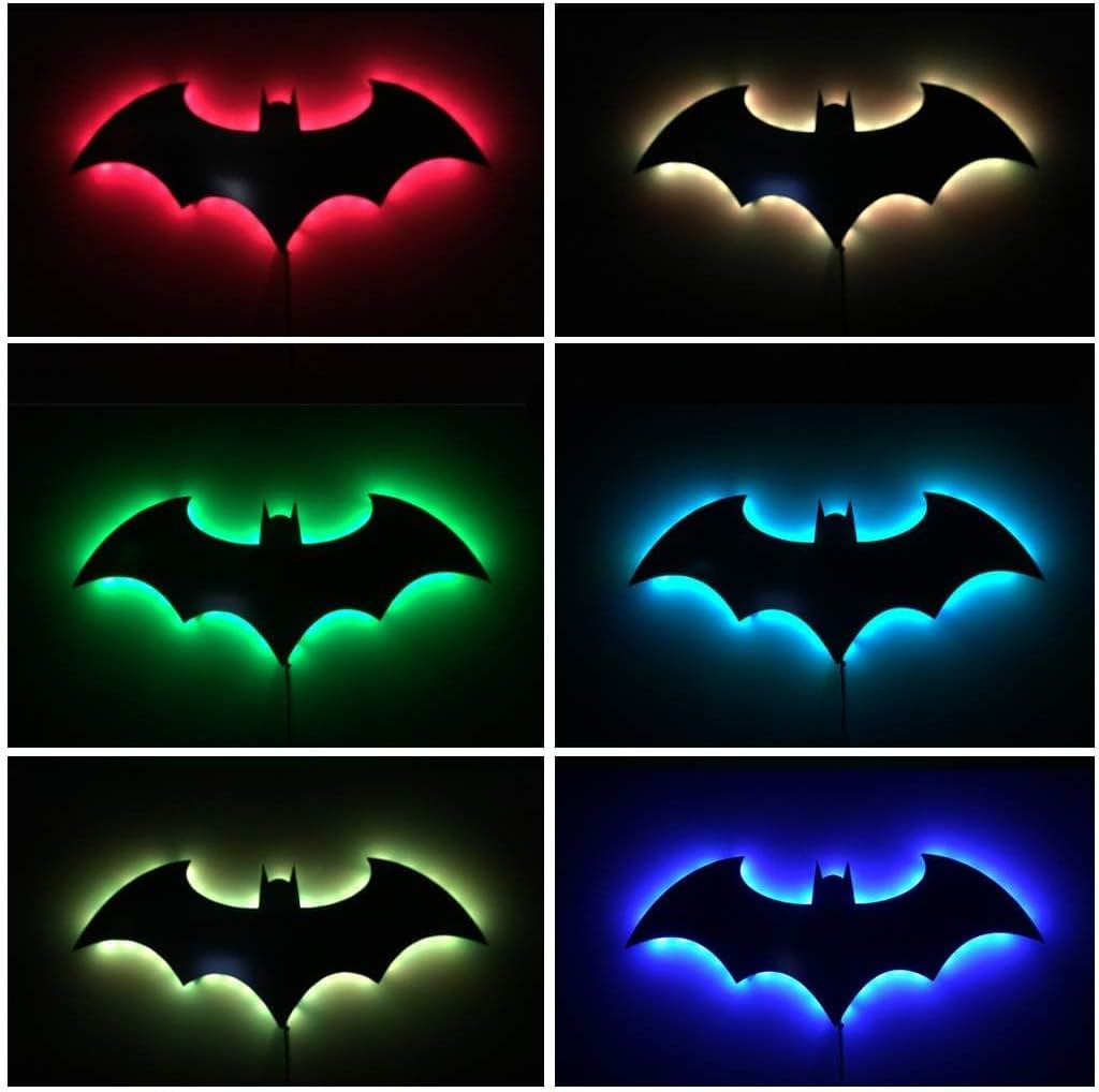 🦇 Superhero LED Night Light | 16 Colors Remote Control Acrylic Carved Batman Wall Lamp