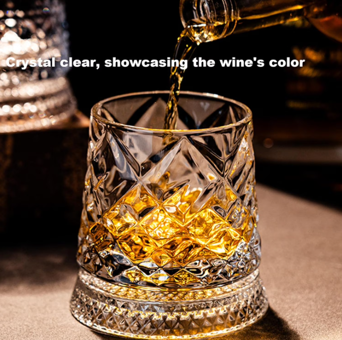 🥃 360° Rotating Crystal Whiskey Wine Glass With Stress Relief Function