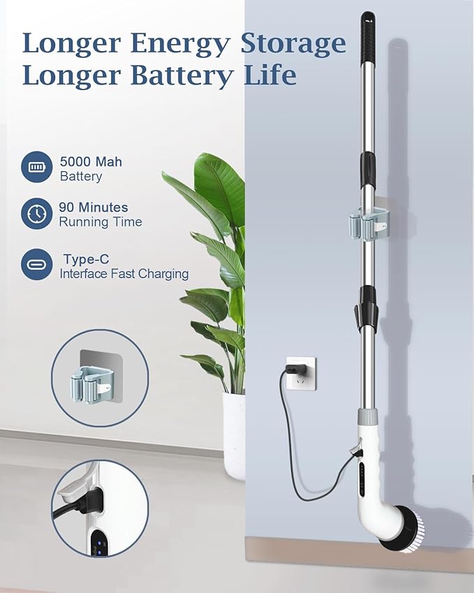 🧽 Electric Rotating Cleaning Brush | Wireless Cordless Scrubber with 9 Replaceable Heads & Adjustable Extension Handle